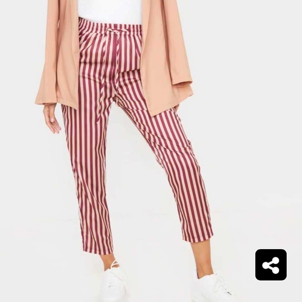 Maroon/blush stripe silk casual pants